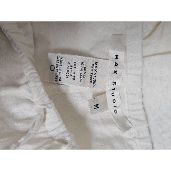 Max Studio Linen Blend White Drawstring Wide Leg Pants Size M - Picture 6 of 7